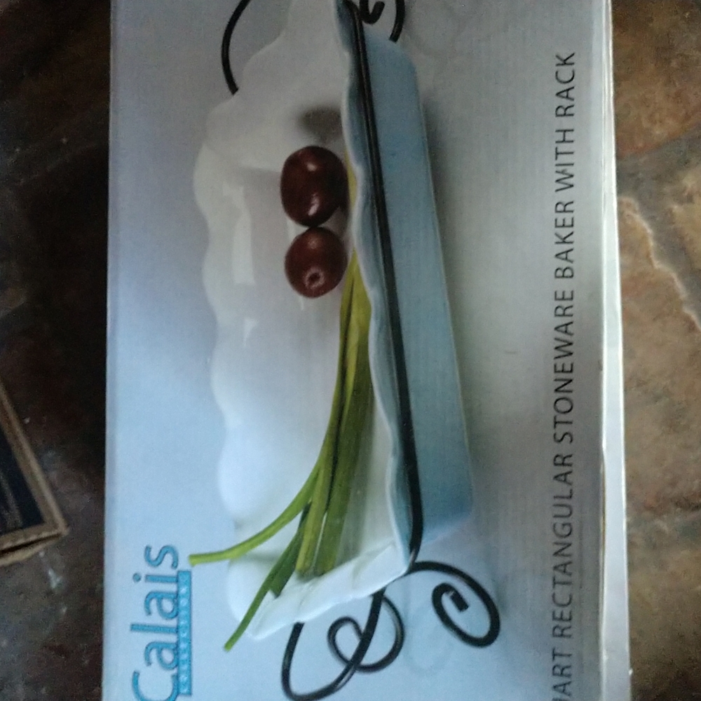 TH Stoneware 3 Quart Rectangular Casserole Wrought Iron Cradle Original …